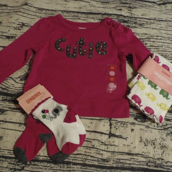 Gymboree Merry & Bright 3-6 Month Leggings Shirt Outfit NWT 0-6 Socks - Picture 2 of 2